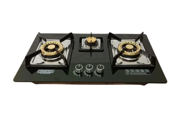 DawnGas 3-Burner Tempered Glass Built-in Hob DG-3001BB – Stylish & Durable