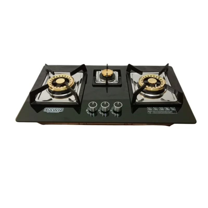 DawnGas 3-Burner Tempered Glass Built-in Hob DG-3001BB – Stylish & Durable