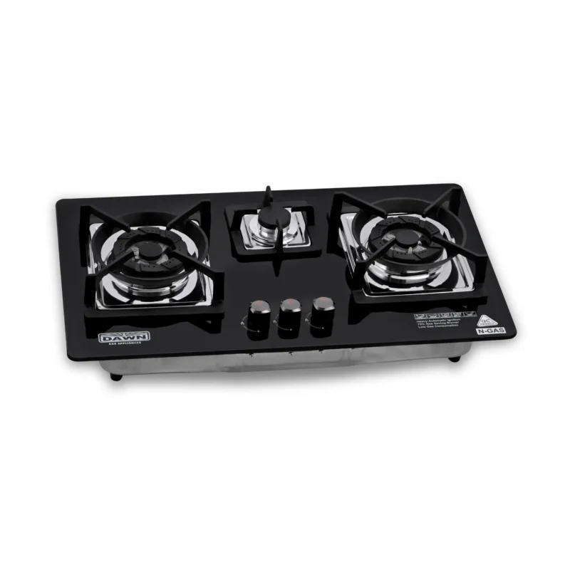 DawnGas DH3003 Three-Burner Black Tempered Glass Built-In Hob