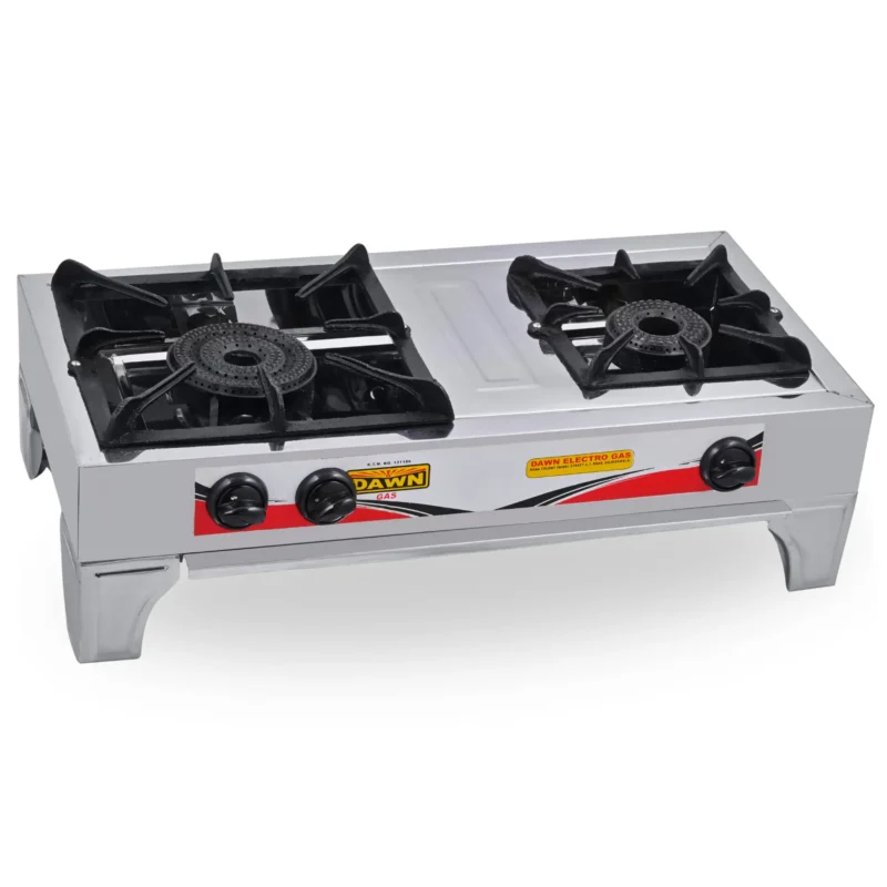 DawnGas DS666 Double Burner Auto Stove with Cast Iron Burners & Grills